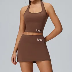 Tennis Skirt Set Fitness Running Tight Yoga Suit Set Breathable Pocket Sports Clothes Wholesale Customization Logo