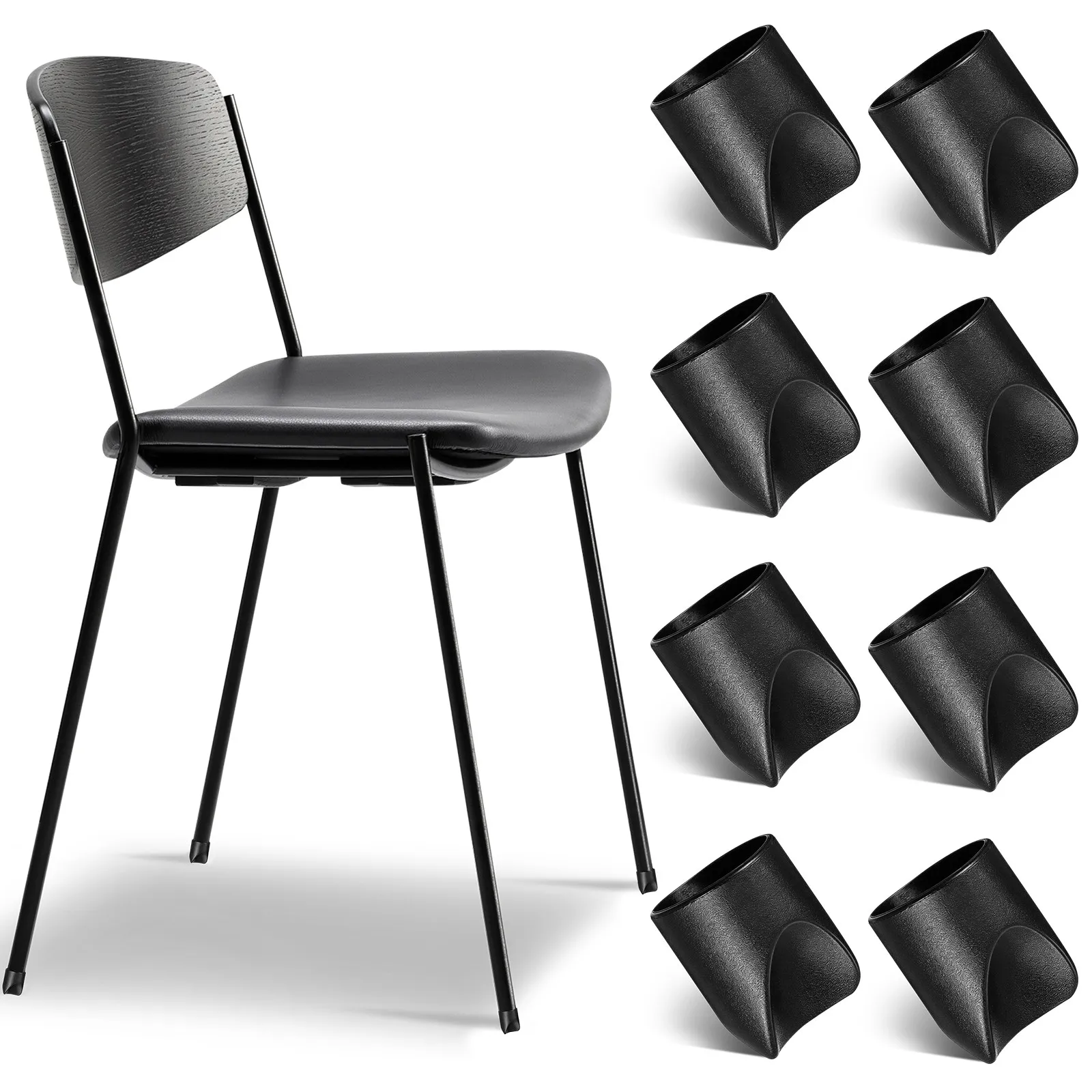 8Pcs Folding Chair Replacement Stability Caps Heavy-Duty Plastic Black End Caps for Outdoor Patio Furniture Chair Stoppers