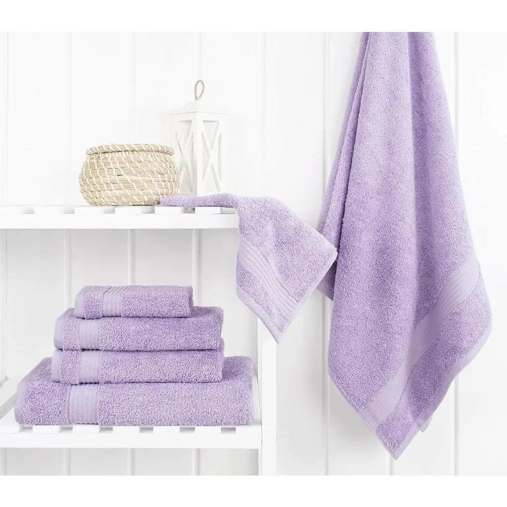 

6 Piece Towel Set 100% Cotton Soft Absorbent Turkish Towels for Bathroom,2 Bath Towels 2 Hand Towels 2 WashclothsLilac Towel Set