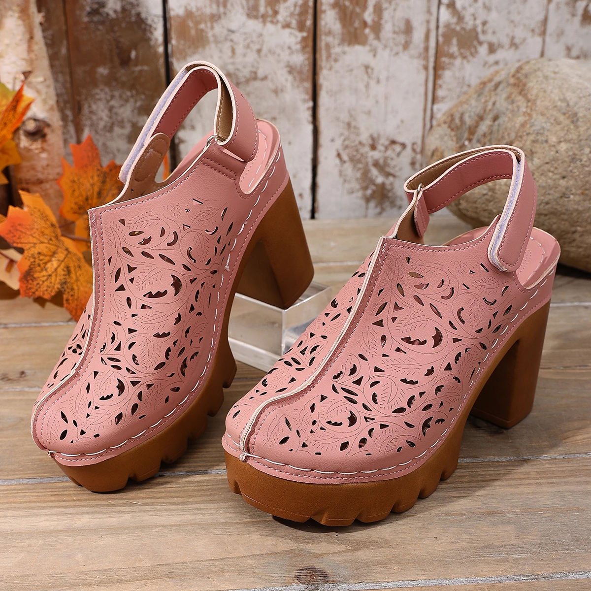 

Женские сандалии на толстом каблуке большого размера, летние, в новом римском стиле, из полиуретановой кожи, с дышащим верхом и открытым носком, для женщин