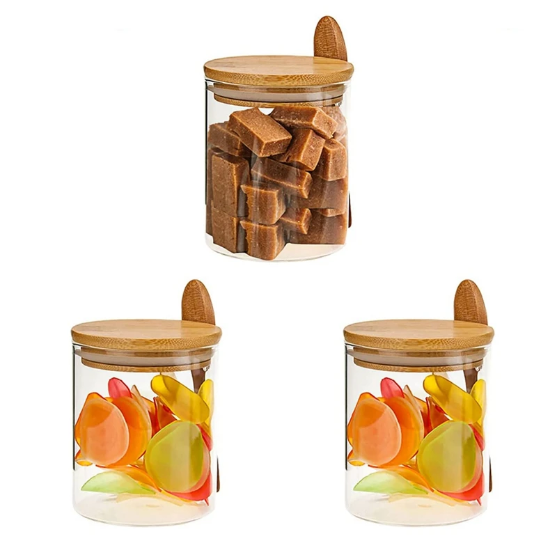 

Glass Jars With Bamboo Lids And Spoon, 17OZ Glass Sugar Container With Wooden Lids And Scoop, Coffee Tea Jars Glass Jars