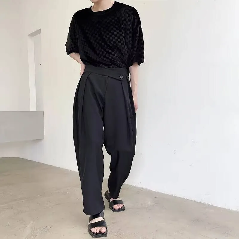 

Весенний и мужской костюм, деловые прямые брюки, осенний стиль, индивидуальное украшение спереди, темные повседневные свободные большие брюки