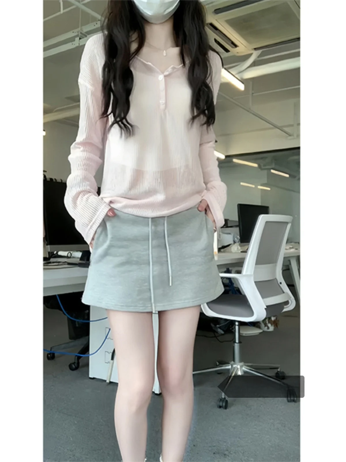 

Lightweight Knitted UV Protection Cover up irt Women's Outerwear Winter New Loose Pink V-ne Long Sve T-irt Top