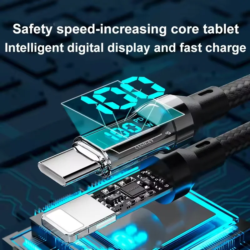 120W Type C Fast Charging Cables 6A USB to Type C Data Cord For Samsung Xiaomi ONEPLUS POCO With Led Digital Display USB C Cable view 3