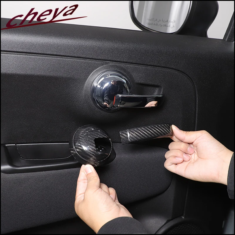 

For Fiat 500 Abarth 595 695 2008-2024 Real Hard Carbon Fiber Car Interior Handle Panel Decorative Cover Accessories 4 Pcs