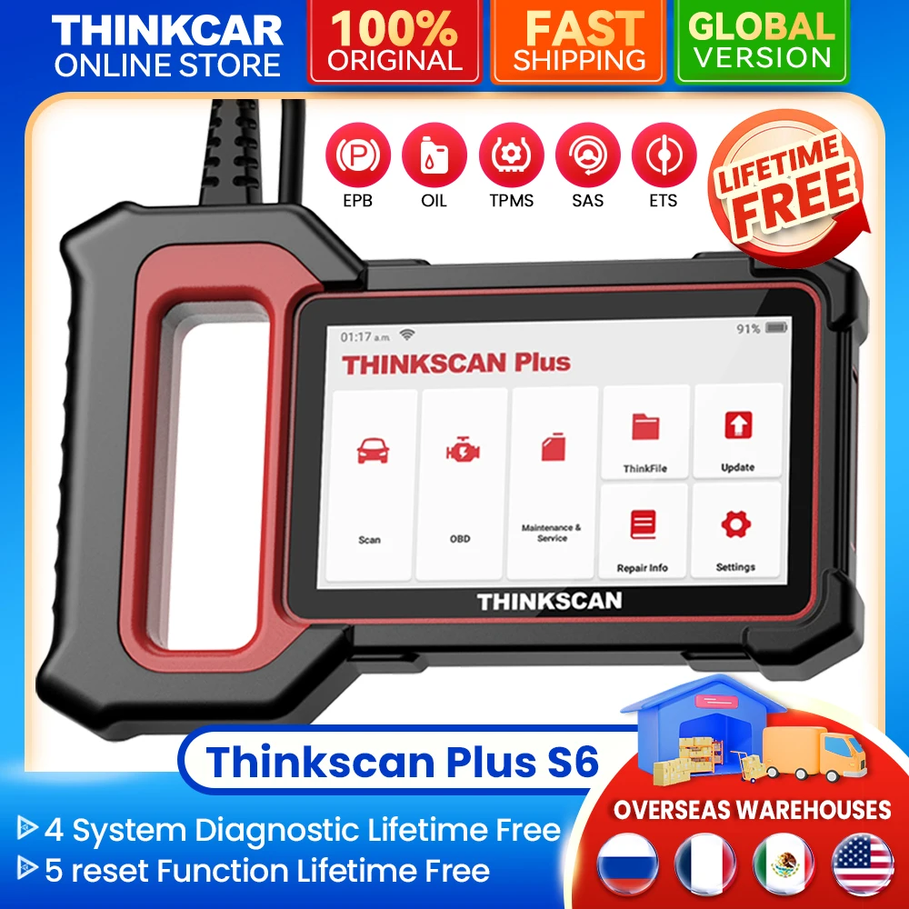 THINKCAR Thinkscan Plus S6 OBD2 Car Scanner diagnostic tools 4 system Engine ABS SRS TCM 5 reset Oil SAS EPB TPMS lifetime free