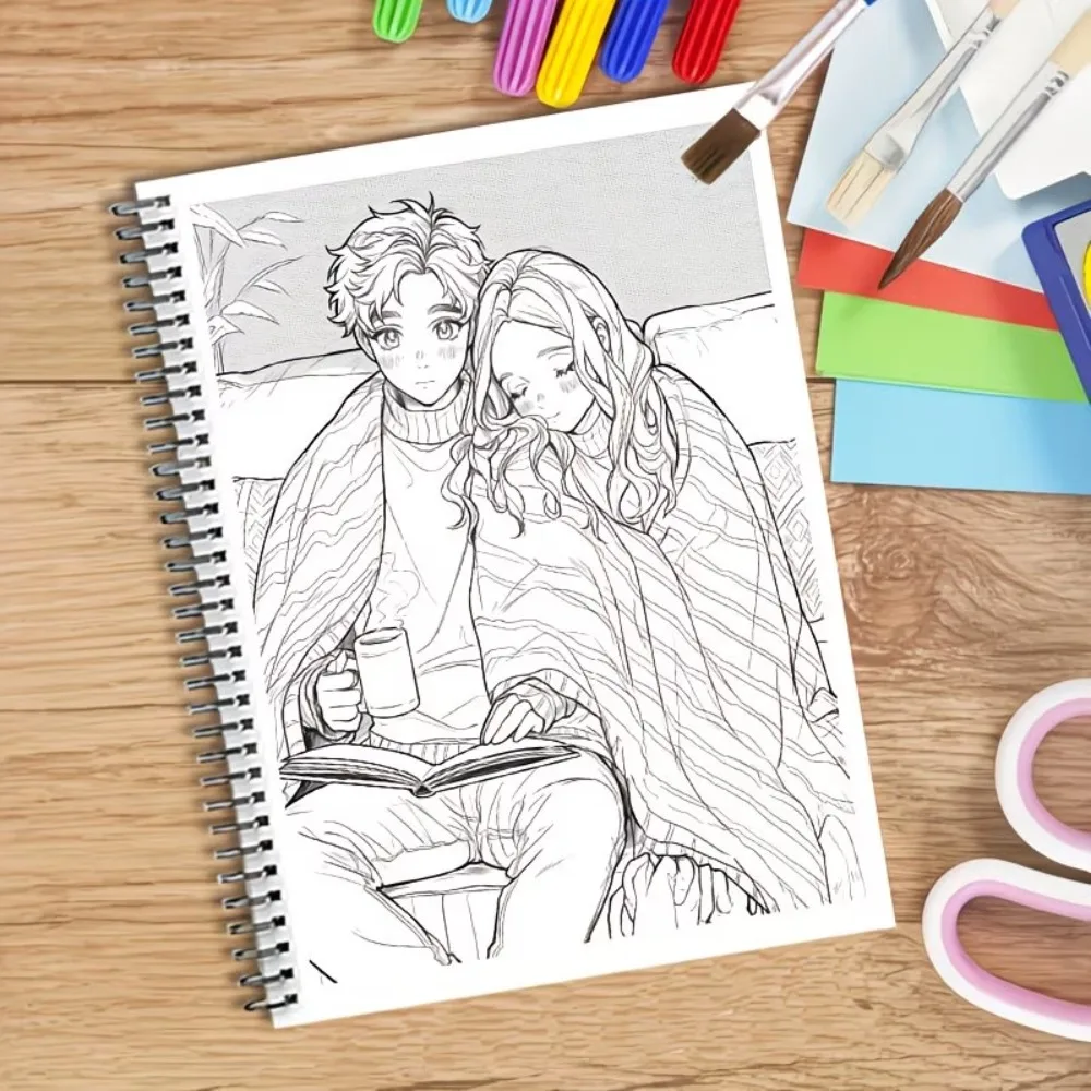 A4 Anime Couple Adult Coloring Book 24 Pages Beautiful Manga Style Art Stress Relief Relaxation Creative Gift