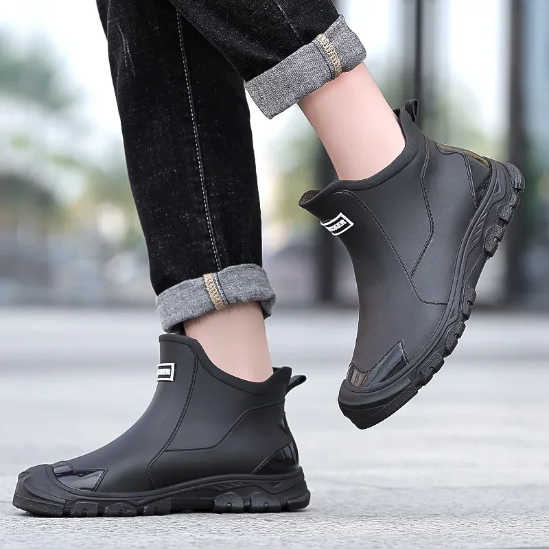 Men\'s Rain Boots Waterproof Boots Outdoor Non-slip Casual Ankle Boots Hiking Fishing Water Shoes Work Lightweight Rubber Boot