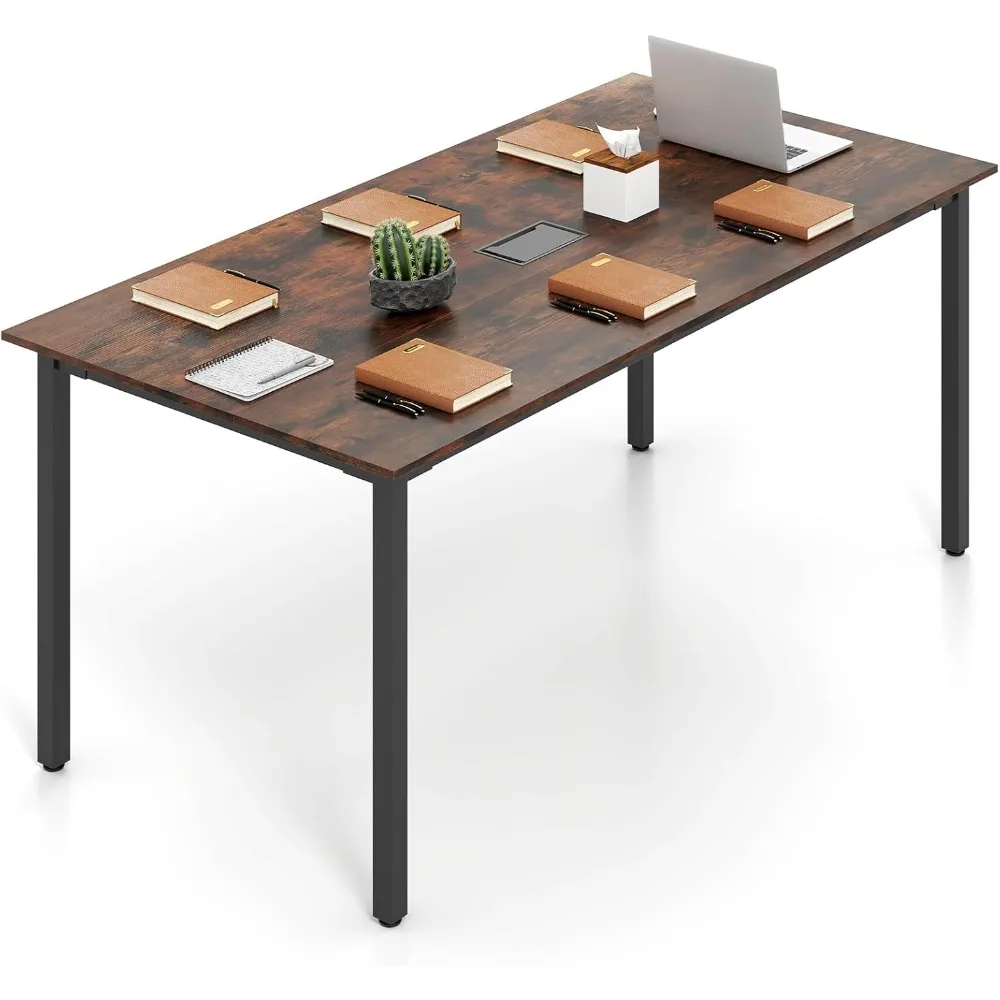 طاولة مؤتمرات، طاولة مكتب كبيرة مقاس 71 بوصة × 35.5 بوصة مع حلقة كابل، أرجل معدنية قوية، مكتب كمبيوتر طويل جدًا لغرفة اللوحة