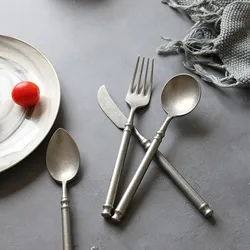 Distressed Stainless Steel Dinnerware Set Steak Knife Fork Coffee Spoon Teaspoon Four-piece Set Flatware Kitchen Tools