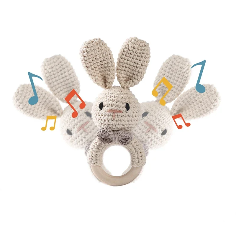 1 Buah Mainan Kerincingan Bayi Baru Lahir Amigurumi Teether Kayu Teether Rajutan Hewan BPA Gratis Mainan Kerincingan Bayi Hadiah Kerincingan untuk Bayi Baru Lahir