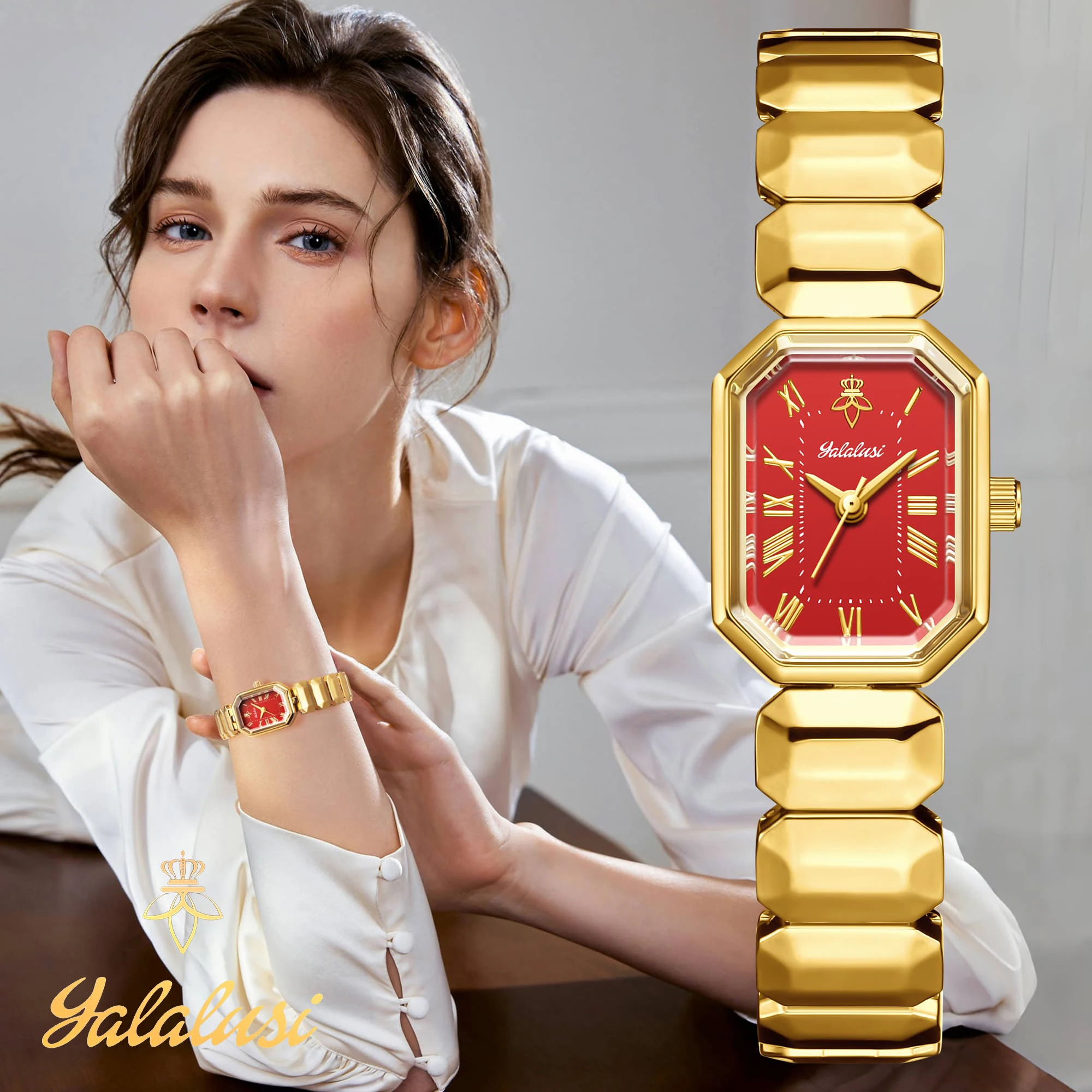 YaLaLuSi Elegant Women's Quartz Watch Gold-Plated Craftsmanship Durable Watch Box Fashionable Casual Women's Gift