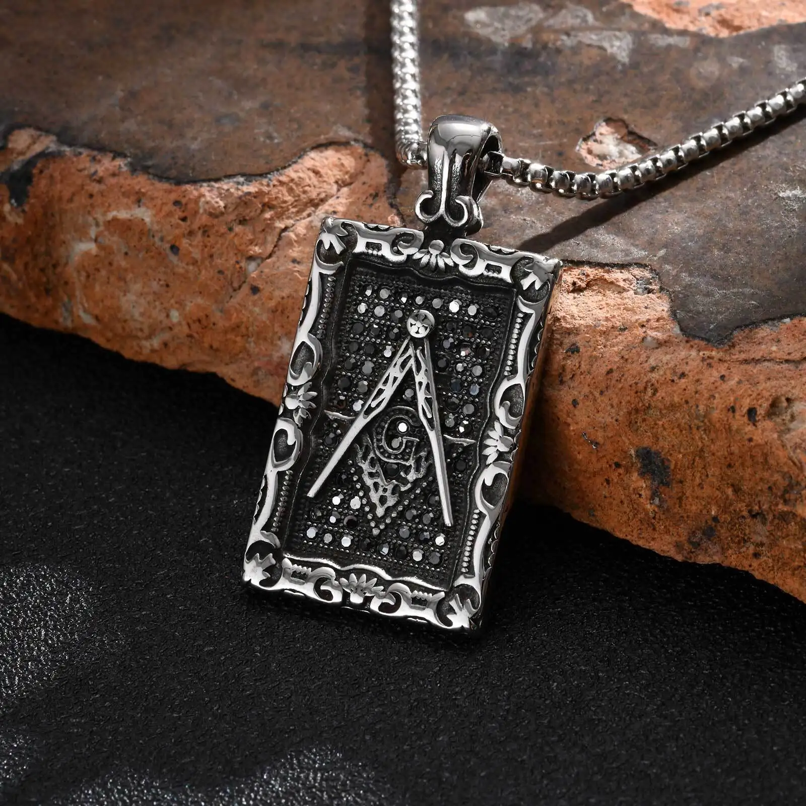 

Freemason Square Pendant Necklace for Men Boys,Vintage Stainless Steel Hang Tag Collars,Faith Jewelry Gifts
