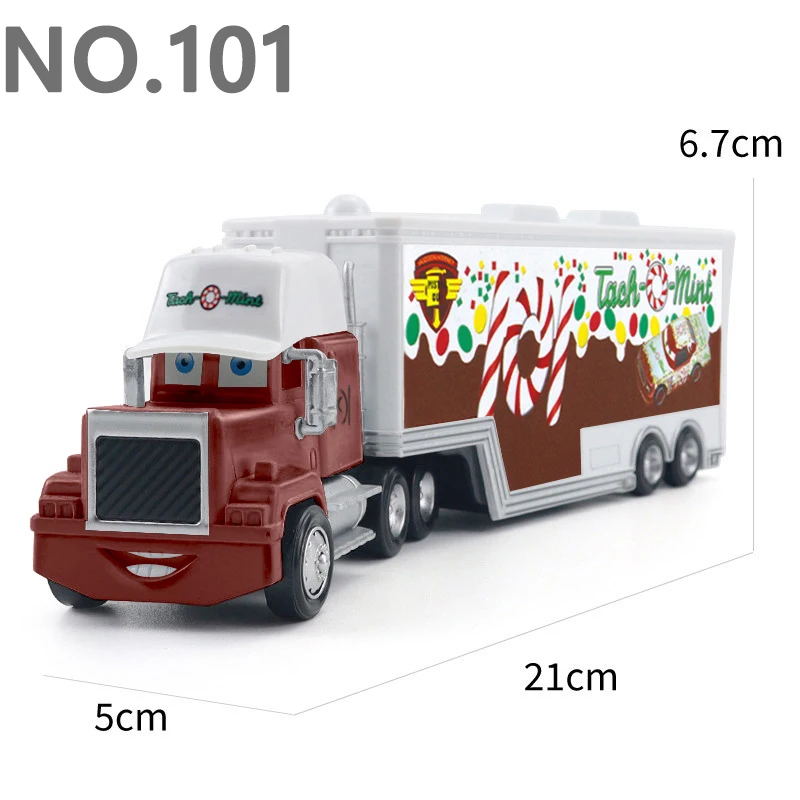 Pixar Cars Greg Candyman's Hauler Modellauto Anime-Figur Mack Container Trucks Semi-Hauler Dinoco Racing Spielzeug Kindergeschenke – Detail 4