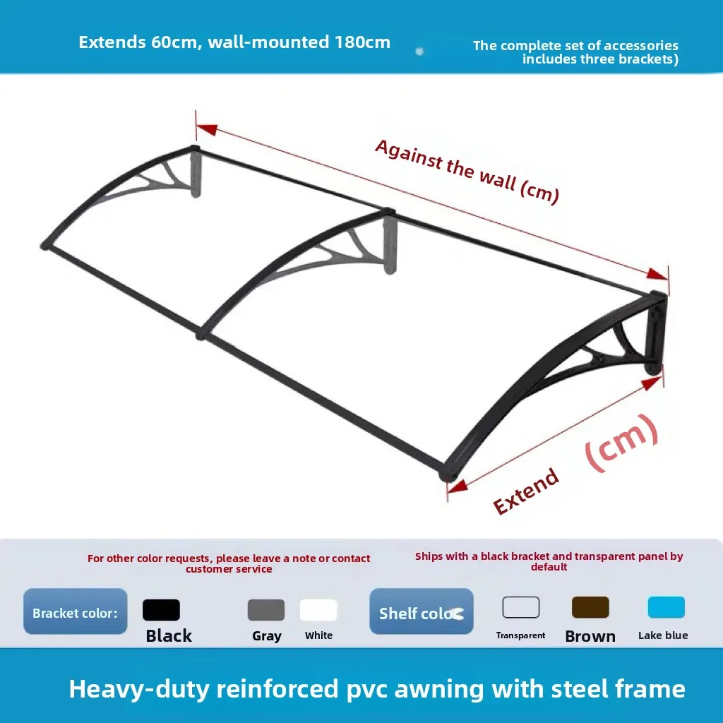 60 X 200 Cm Transparent Rain & Sun Canopy with Reinforced Plastic Brackets – Suitable for Windows, Balconies, Doorways and Eaves image 2