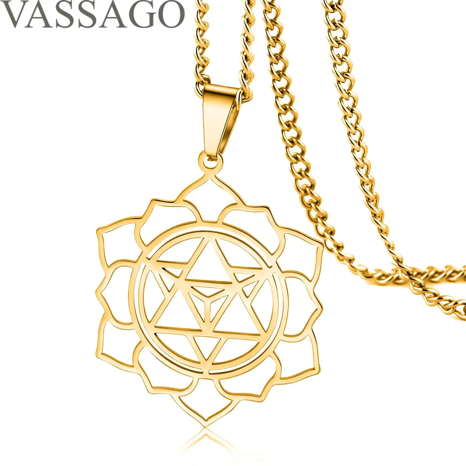 VASSAGO Merkabah on Flower of Life Necklace Buddhist Lotus Flower Mandala Necklace Geometry Star Tetrahedron Merkaba Necklace