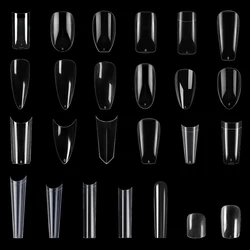 PINPAI 500 pcs Long Coffin Stiletto French Fake Nails Clear Half Full Cover Artificial False Nail Art Tips Capsule for Extension