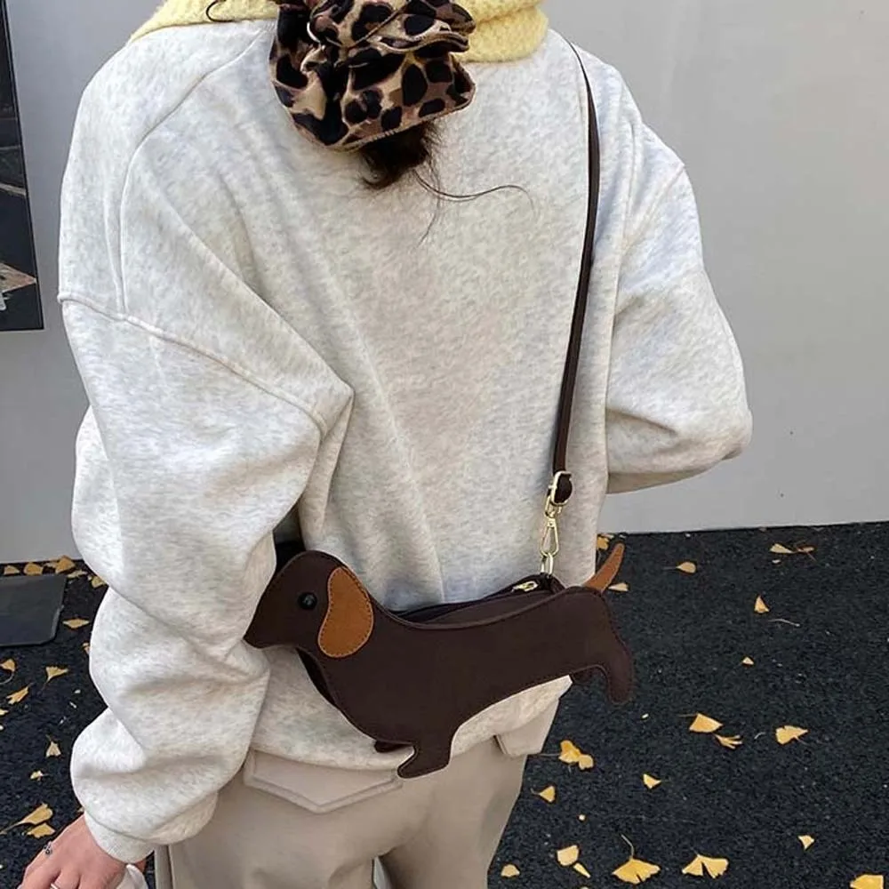 

Kawaii Dachshund Crossbody Bag Three-dimensional Anti-splash Water Dog PU Shoulder Pouch Korean Style Funny Retro Phone Bag