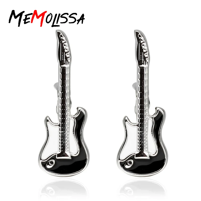 MeMolissa Display Box Men Jewellery Guitar Cufflinks Black and White Enamel  Musical Instruments Design Free Tag & Wipe Cloth