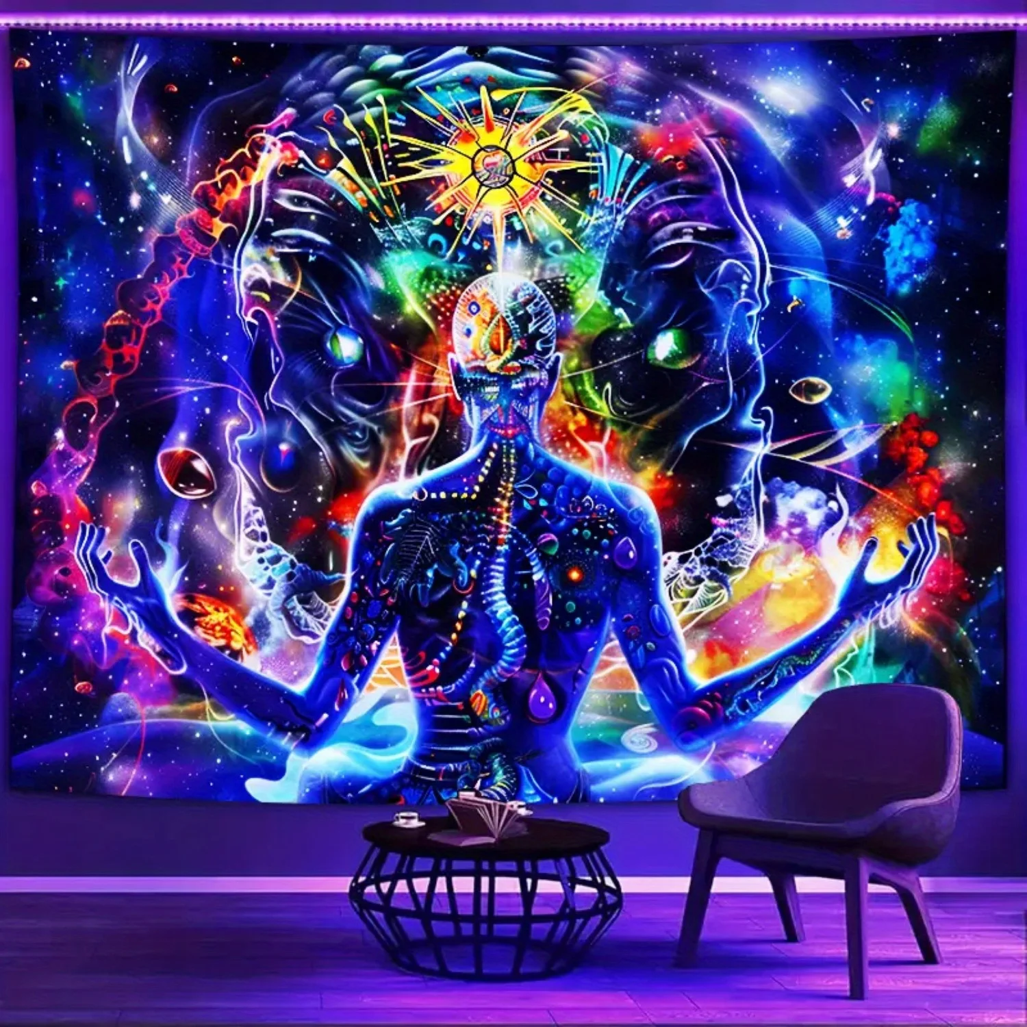 VIKAMA Spiritueller kosmischer Wandteppich, Meditationsraum, böhmische Raumdekoration, geometrische Energiefeld-Heilungshintergründe