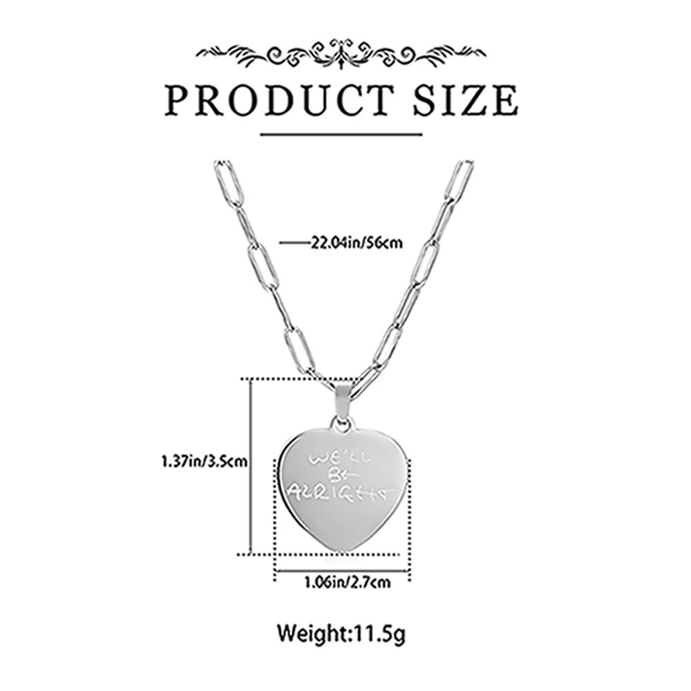 Medsor Harry We Will Be Alright Heart Necklace Stainless Steel Pendant Exquisite Jewelry Accessories Gift for Fans Women Men