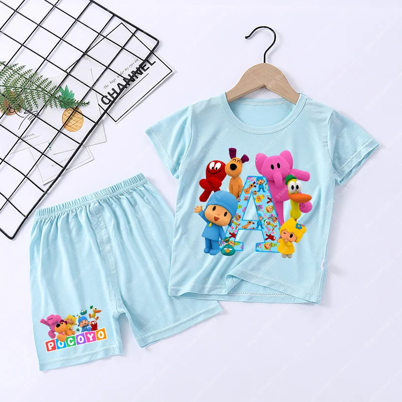 Pijamas Infantiles de Dibujos Animados, Conjuntos de Pijamas Pocoyo para Niños y Niñas, Ropa de Dormir de Manga Corta, Ropa de Casa para Verano, Regalo