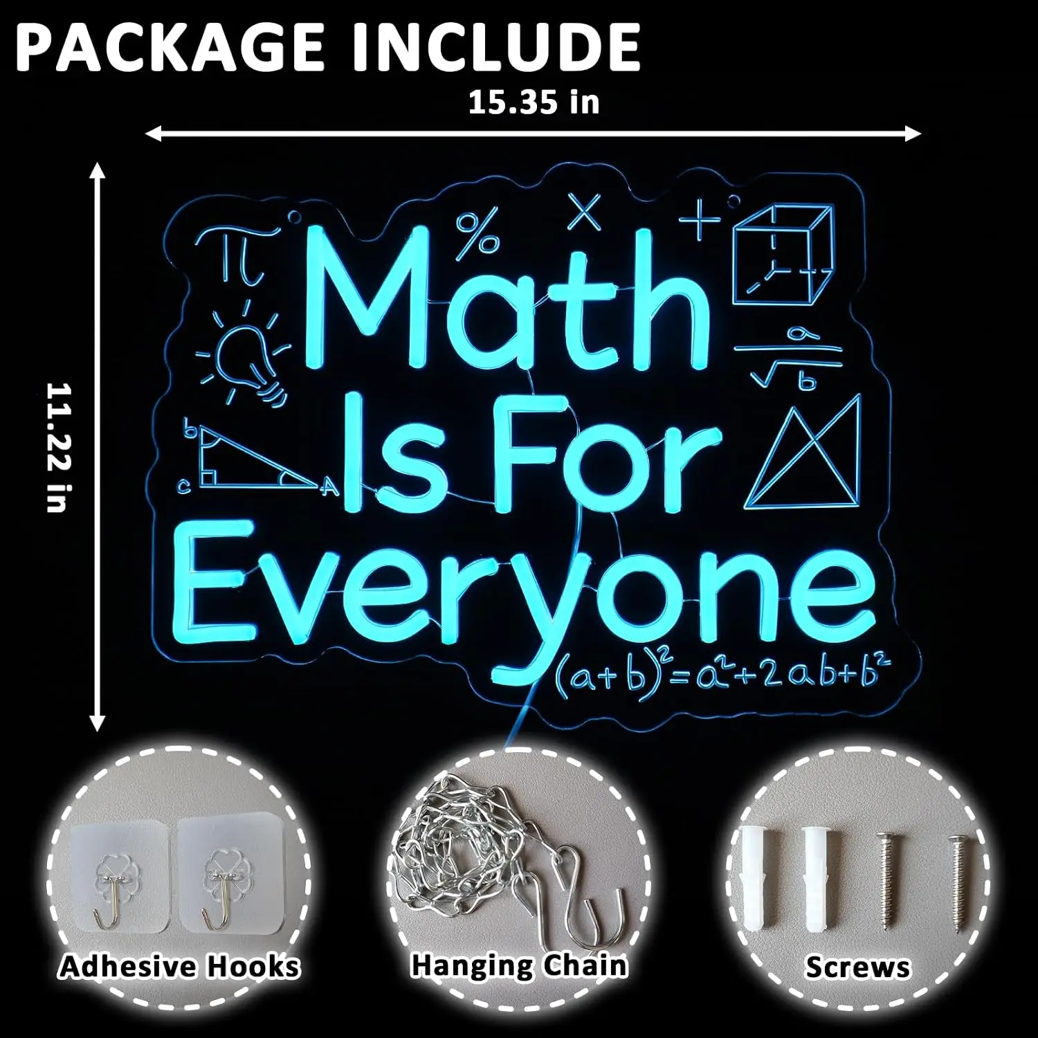 Math Is For Everyone LED Neon Sign USB Powered Neon Light Wall Art Lamp for Classroom Study Room Home Office Wall Decor Gift