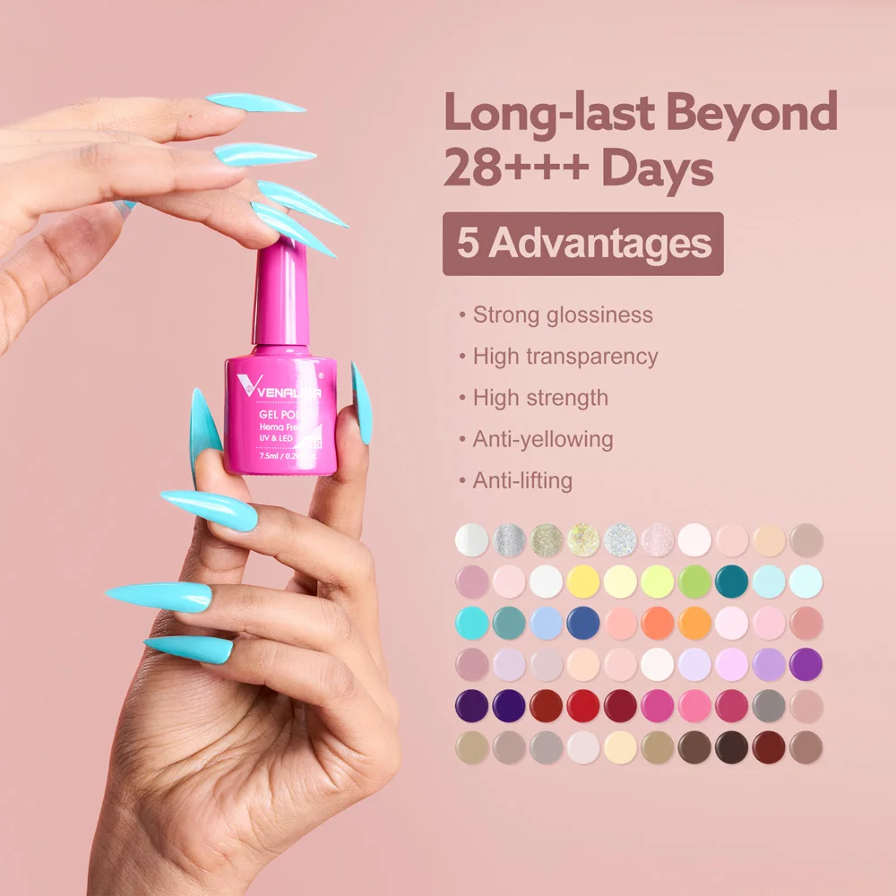 Venalisa HEMA/TPO FREE 7,5 ml Gel-Nagellack für den Sommer, Frühling, French Jelly, nacktes Rosa, Nagelgel, Glitzer, SoakOff, UV-LED, Maniküre, DIY – Detail 17