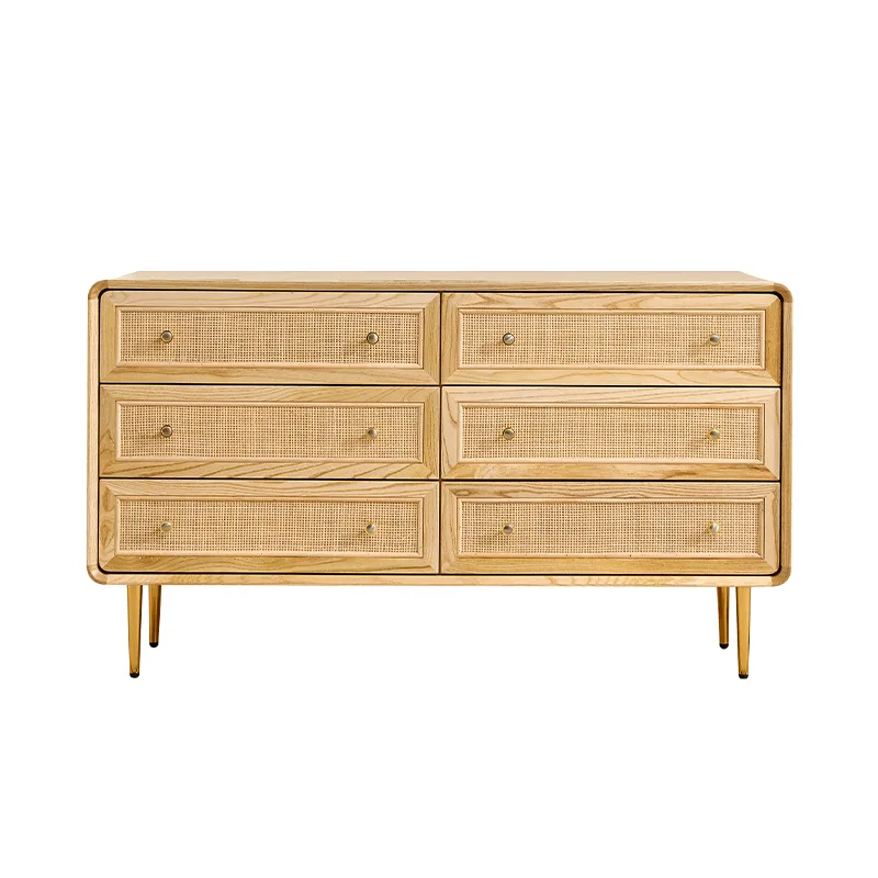 

Nordic chest, ash solid wood bedroom locker, medieval drawer, five buckets and six buckets storage cabinet, rattan decoration