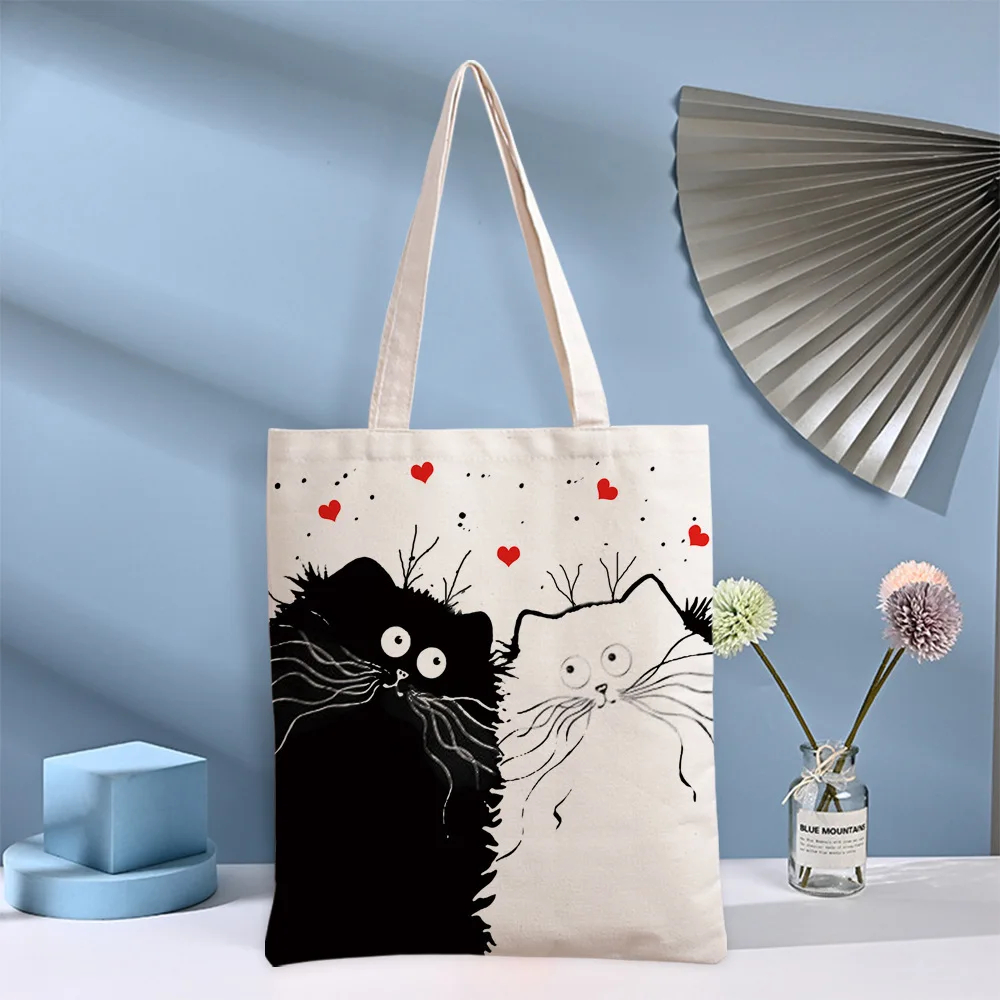 Simpatico gatto Shopping Generi alimentari Riutilizzabile Regalo per ragazza della scuola Borsa tote Andeiltech per donna Estetica senza cerniera