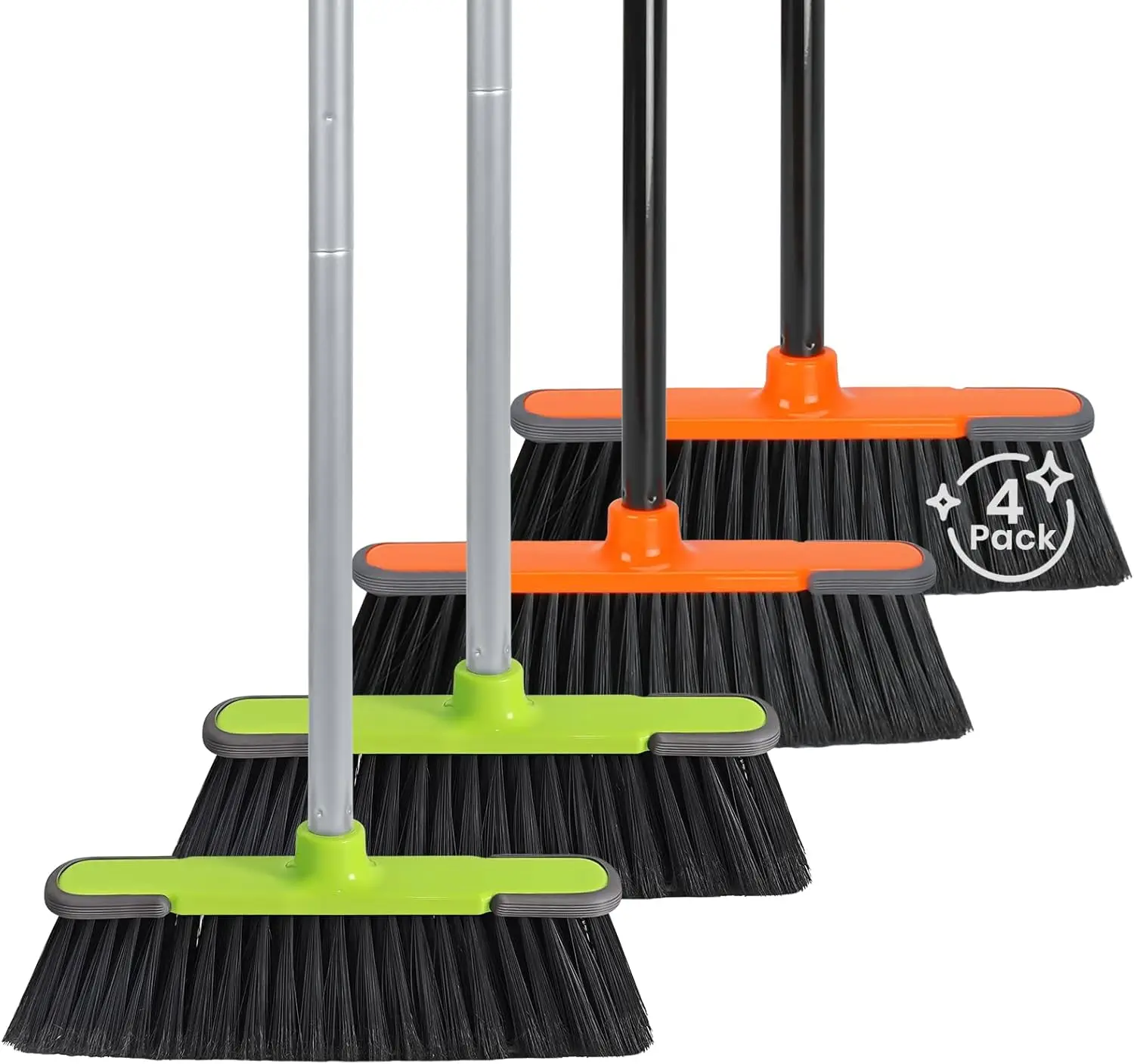 

4 PK Soft Bristle Push Brooms for Sweeping Indoor/Outdoor Heavy Duty Commercial Broom for Shop Restaurant House Broom for Garage