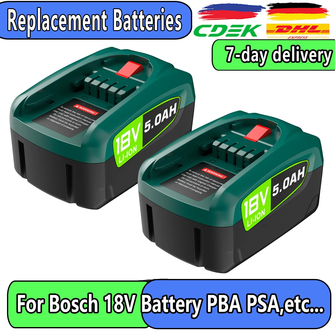 High Capacity 8000 mAh 18V Replacement Battery for Bosch PBA PSB PSR Battery for 18V Green Tools Home and Garden 18V Battery