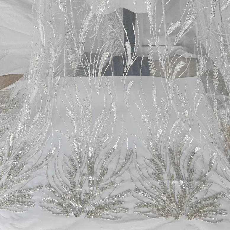 

1yard high quality lace fabric Sequin embroidery tissus Customized handmade DIY Wedding Dress cheongsam fabric