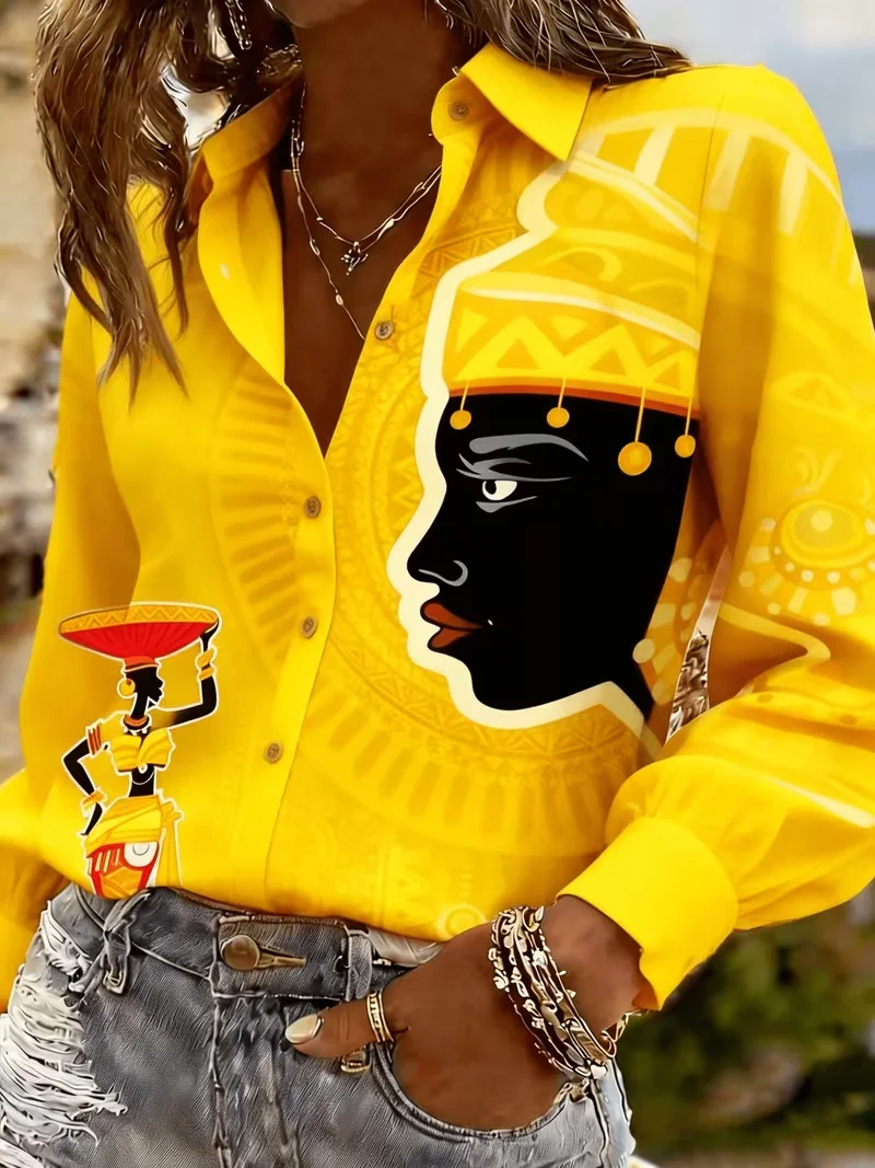 Women's Spring Summer Casual Loose Print Top African Ethnic Female Silhouette S…