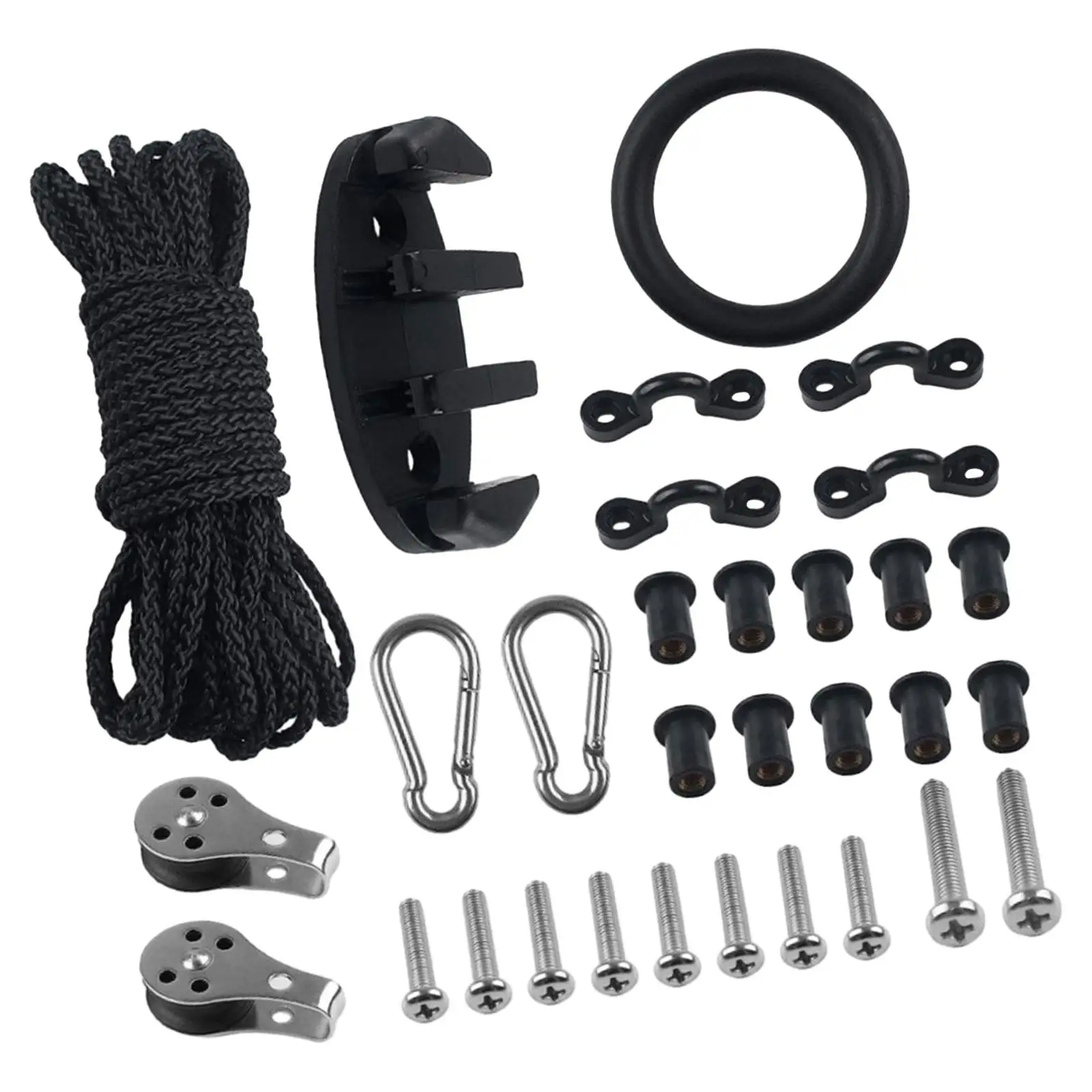31 Pieces Marine Kayak Canoe Anchor Trolley Kit Rigging O Ring 9M Rope Length for Water Sports Fishing Boat Marine Rubber Dinghy
