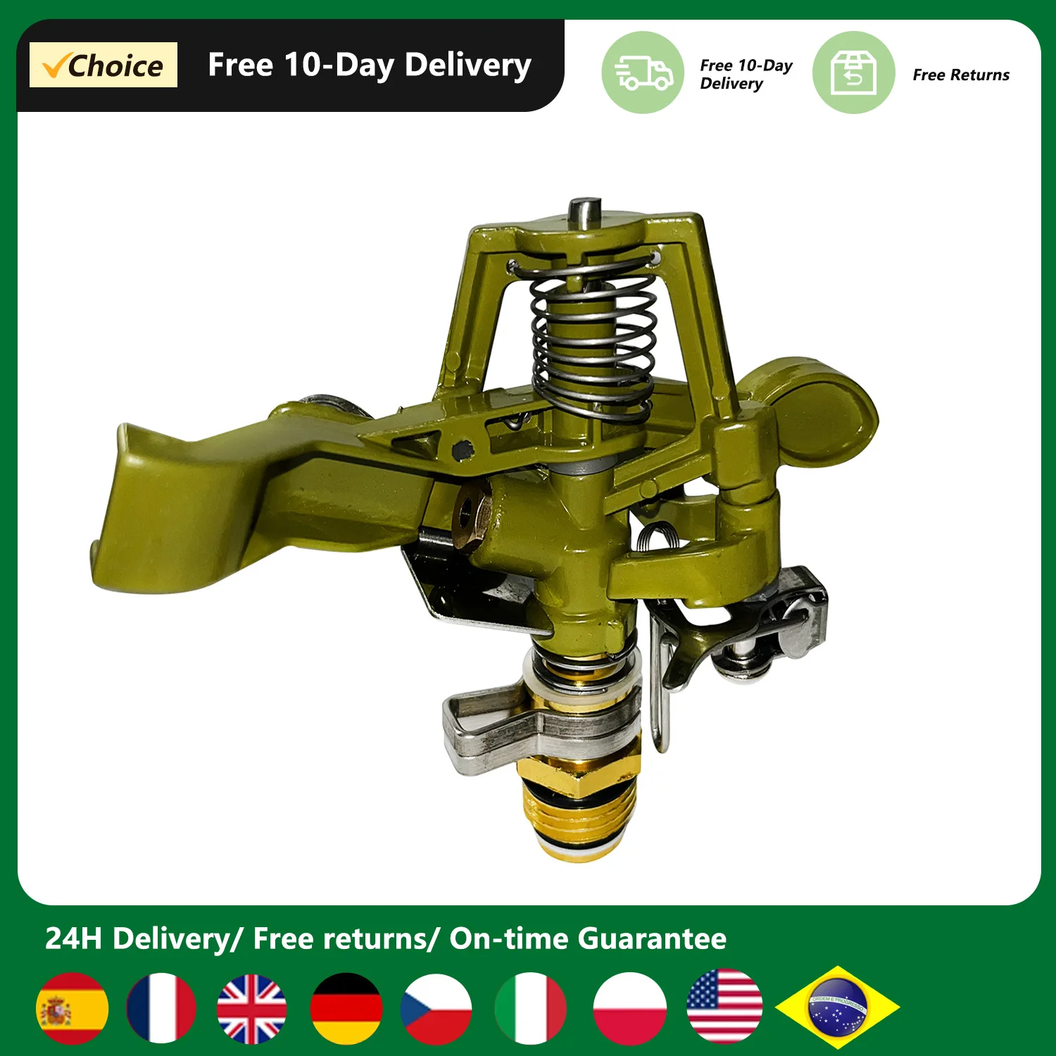 360° Kirsite Adjustable Pattern Rain Bird Garden Impact Sprinkler Agricultural Lawn Brass Spray 4' Nozzle 10-15m Water Distance