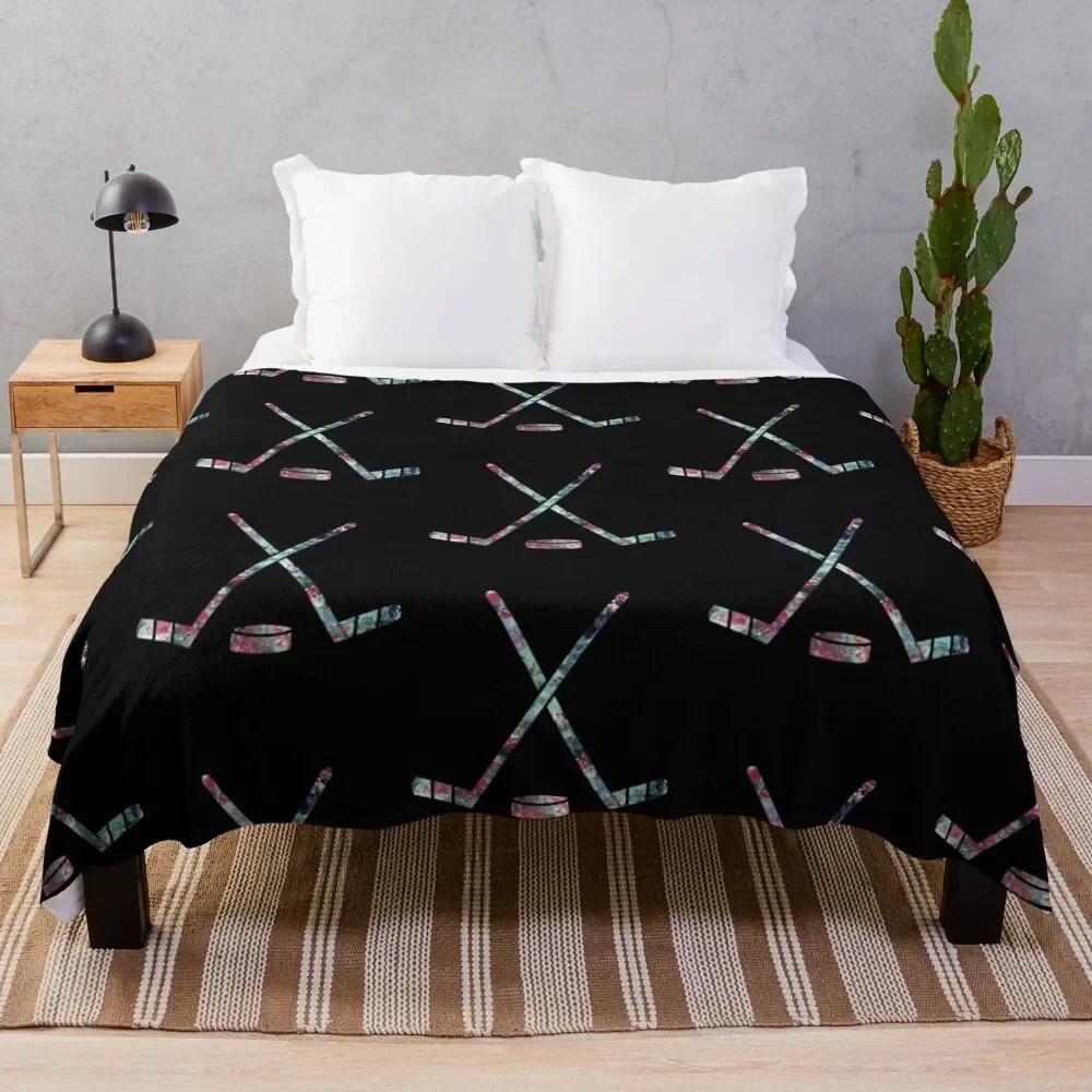 Hockey Sticks in Kraken Colors Throw Blanket Blankets Sofas Of Decoration for babies Blankets