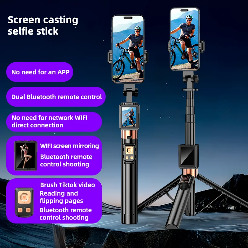 Phone Tripod Selfie Sticks with Phone Screen Mirroring for Live Streaming Phone Rear Camera Tripod