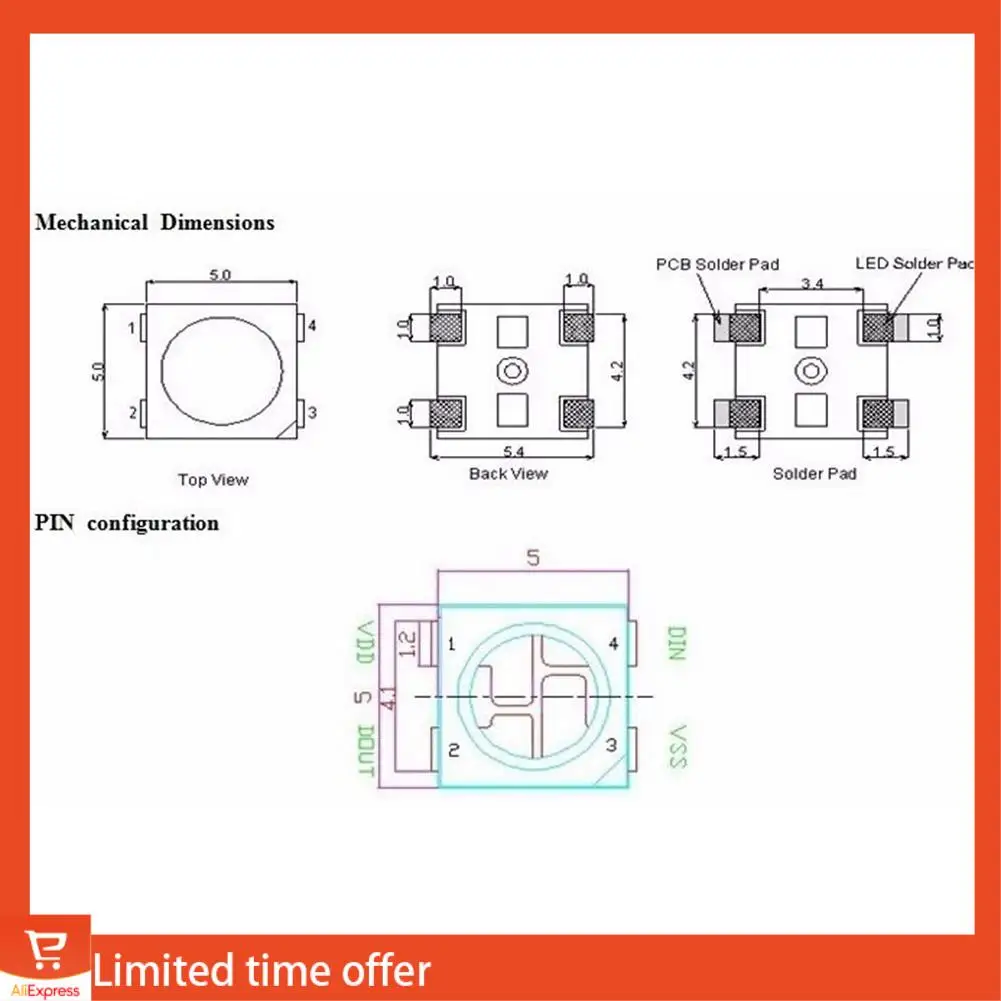 

Fresh 500Pcs WS2812B (4Pins) LED Chip 5050 RGB SMD White Version WS2812 Individually Addressable Digital Pixels DC5V
