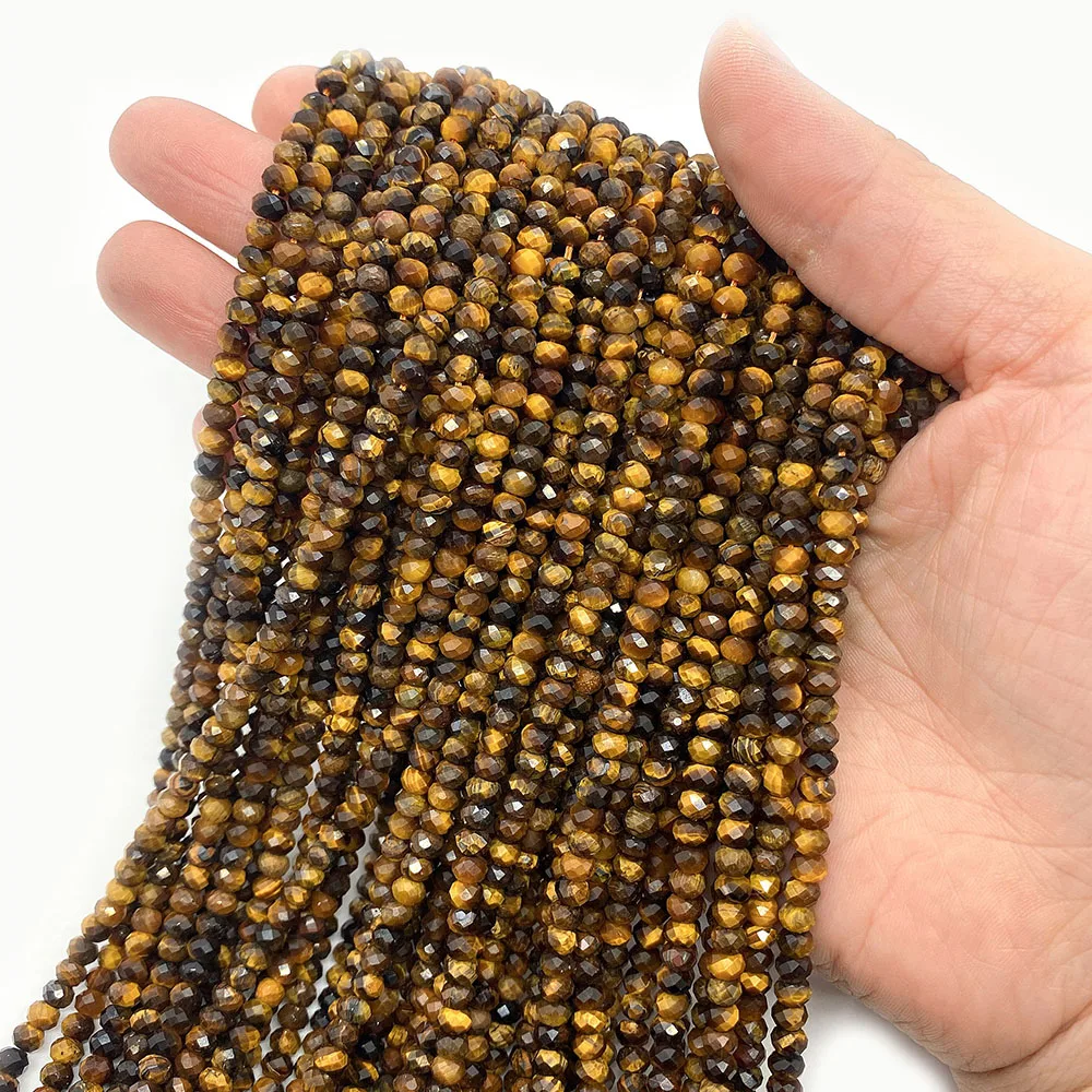 

2 3 5mm Natural Stone Beads Faceted Round Tiger Eye Loose Beads for Jewelry Making Handmade DIY Bracelet Necklace Accessories
