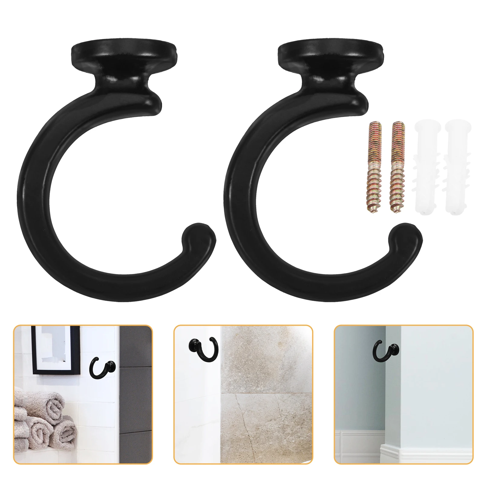 

2pcs Black Pair Zinc Alloy Wall Hooks Heavy Duty Curtain Holdbacks Tiebacks Drapes Mount Hardware Decorative Wall Hanging Hooks