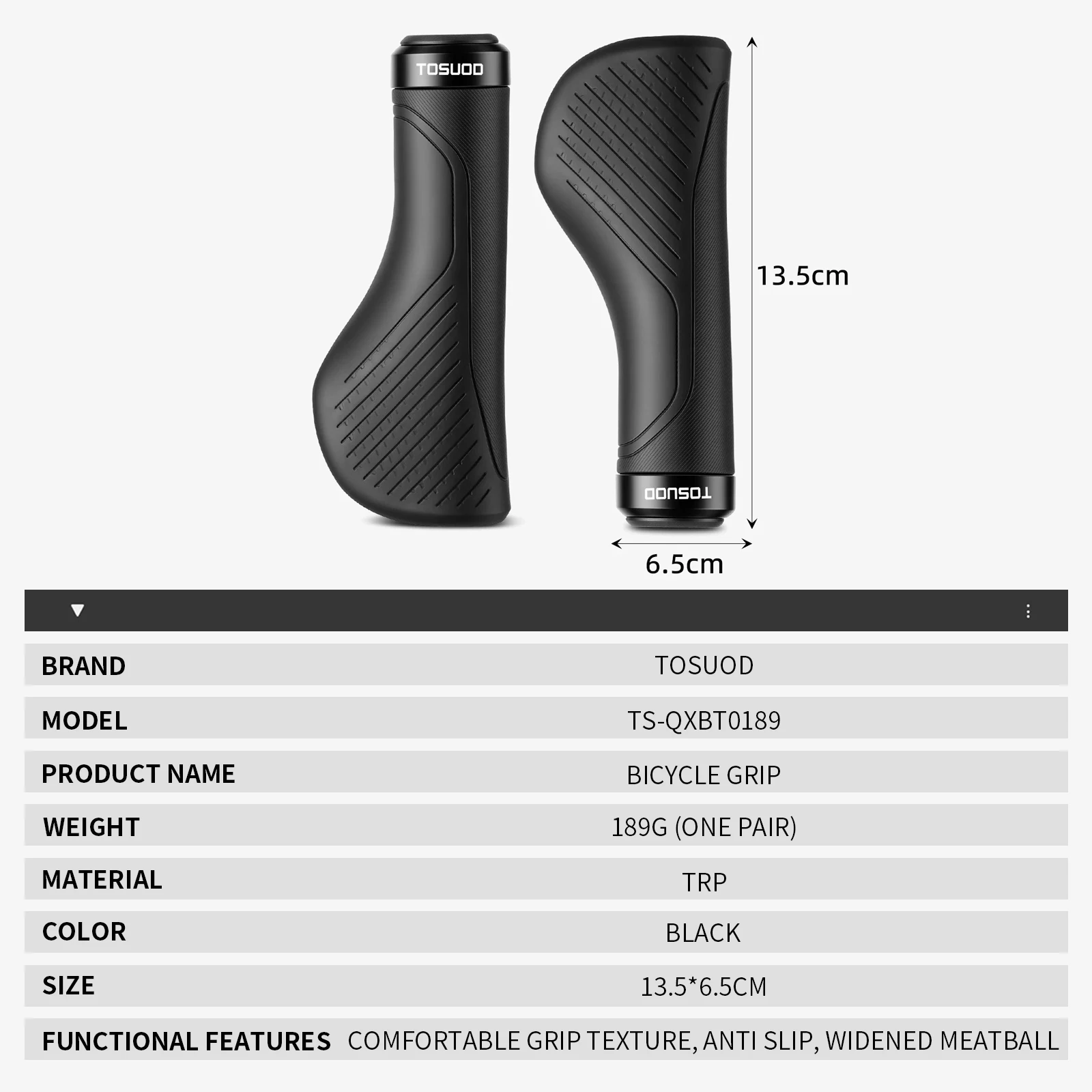 TOSUOD Fahrrad-Lenkergriffe, rutschfest, atmungsaktiv, hochelastisch, ergonomisch, stoßfest, passend für 22,2-mm-Lenker, MTB, Rennrad, Zubehör – Detail 5