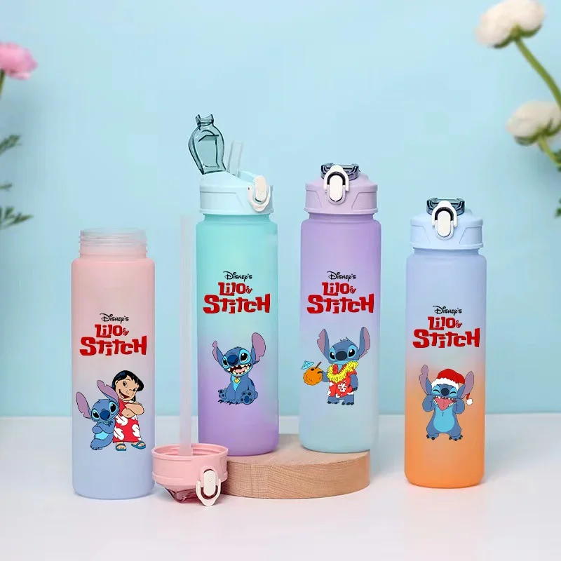 750ML Stitch Cartoon Gradient Plastic Water Bottle Portable Leak Proof Water Bottle Student Outdoor Sports Travel Water Cup