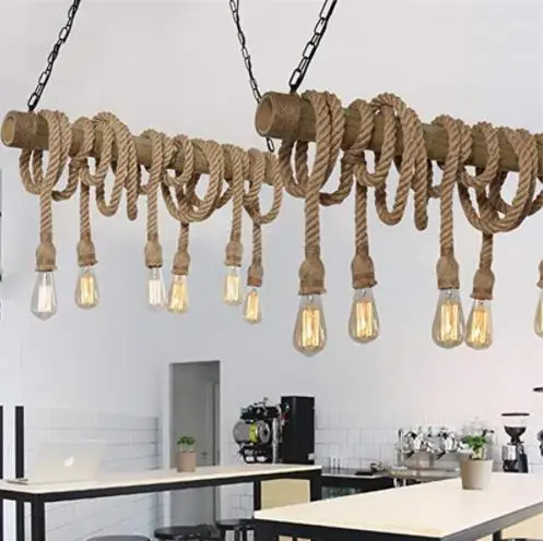 Retro Vintage Hemp Rope Pendant Light American Industrial Hanging Lamps Creative Loft Country Style Ceiling Lamps E27 Edison LED