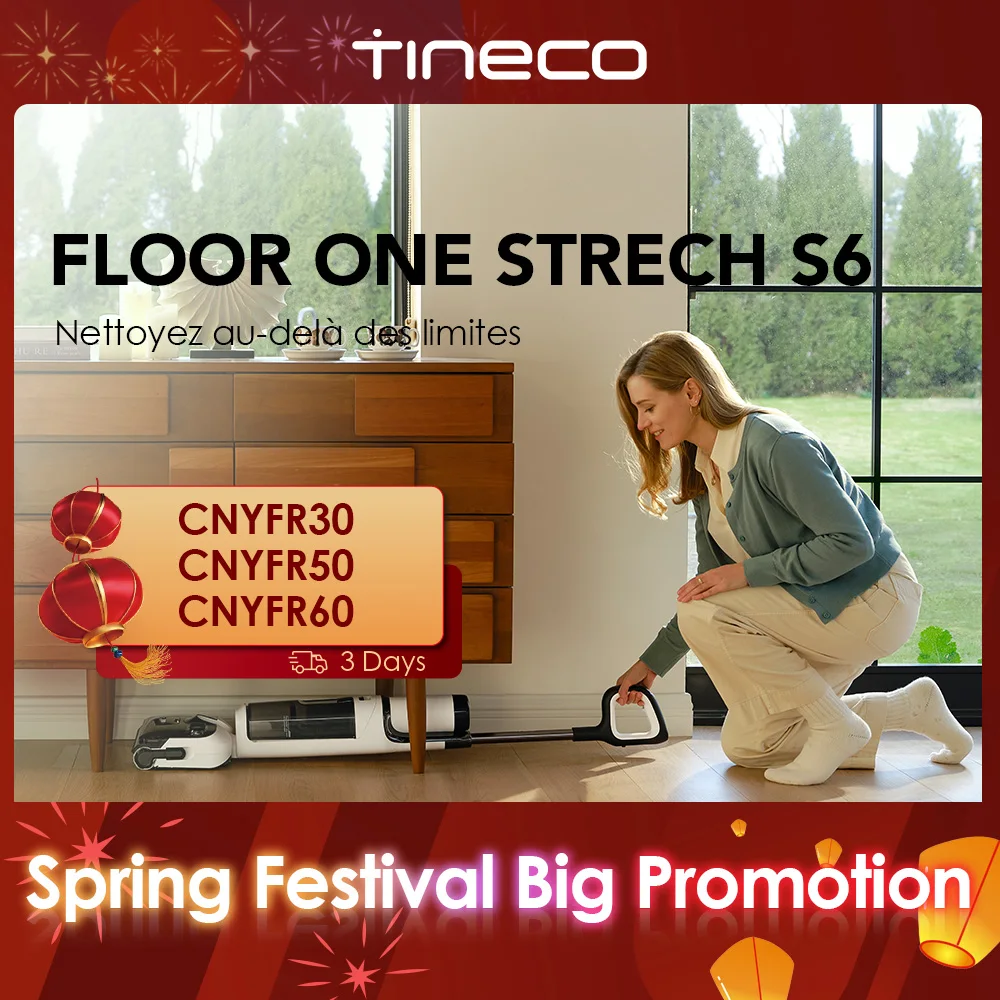 Tineco Floor One Stretch S6 Aspirateur Eau et Poussière Laveur de Sols Conception Plate à 180°