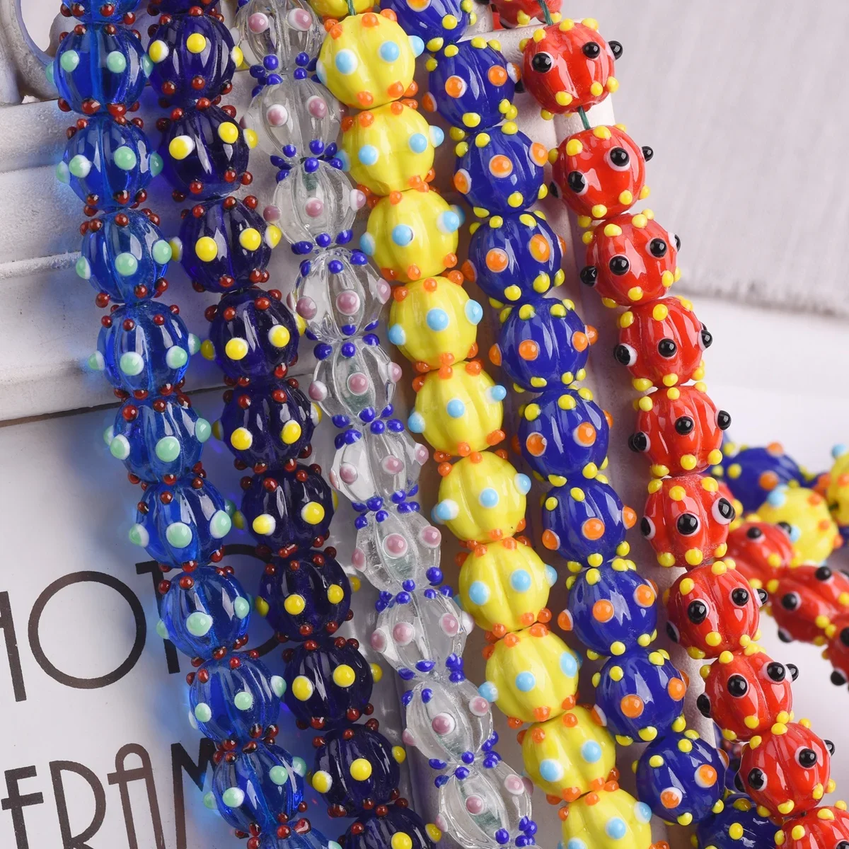 

10pc 12mm Round Pumpkin Shape Spots Handmade Lampwork Glass Charm Loose Beads for Jewelry Making Accessories DIY Crafts Findings