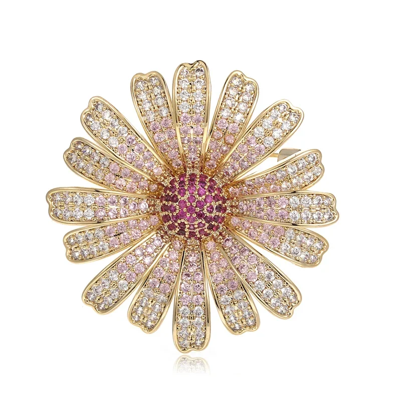 Blucome Exquisite Quality Crystal Copper Brooch Flower Brooch Cubic Zirconia Pin for Women Derss Hijab Pin Accessories Jewelry