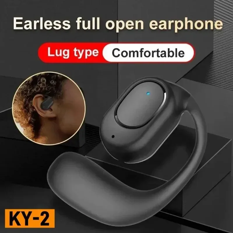 KY-2 Single Wireless Earphones Air Conduction OWS Headphone HiFi Ear-Hook Music Sports Noise Cancel Headset for All Smartphones