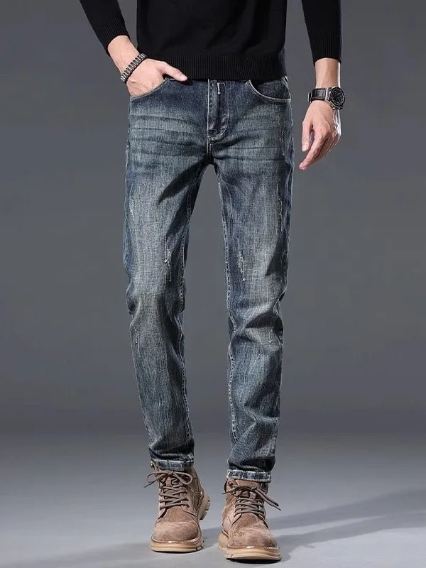 

Мужские джинсы с флисовой подкладкой, прямого кроя, в стиле ретро, повседневные, длинные брюки, удобные, из мягкого денима, со средней посадкой, на молнии