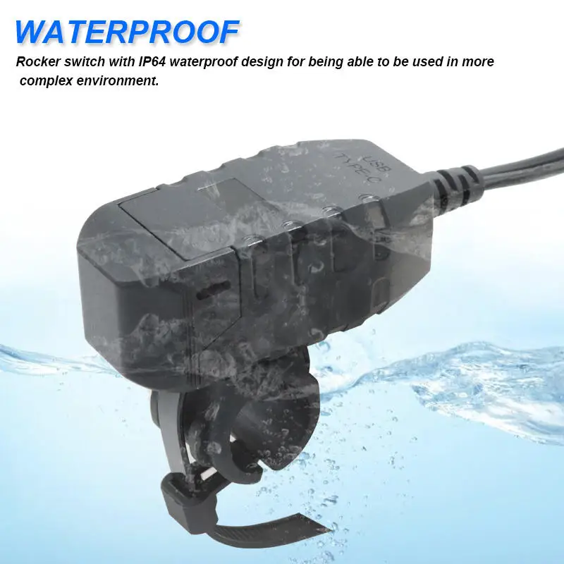 المزدوج USB شحن سريع نوع-C مربع مقاوم للماء شاحن دراجة نارية الفولتميتر محول شحن الهاتف QC3.0 12-24 فولت موتو ملحق #3